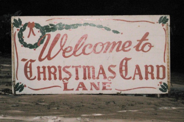 The sign at the begining of Christmas Card Lane.